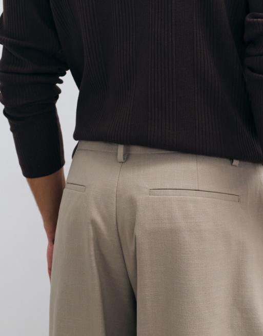 ASOS DESIGN pantalon barrel ajusté avec ceinture effet lin en pierre foncée, 4 de 5