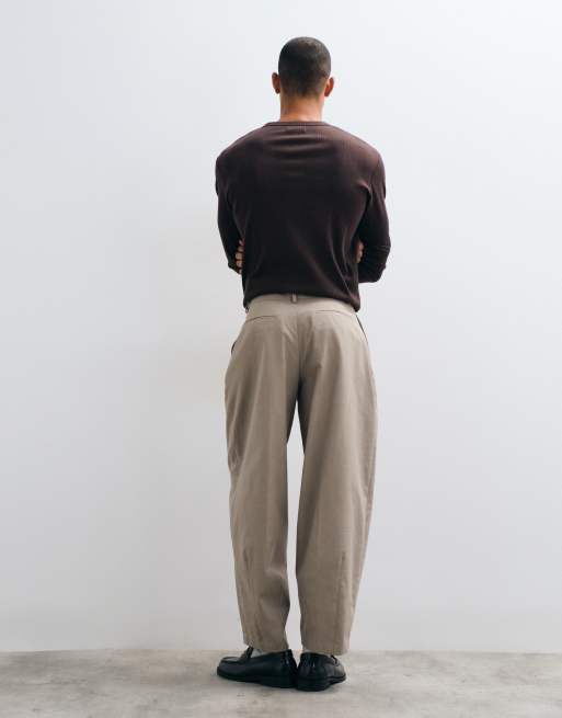 ASOS DESIGN pantalon barrel ajusté avec ceinture effet lin en pierre foncée, 5 de 5