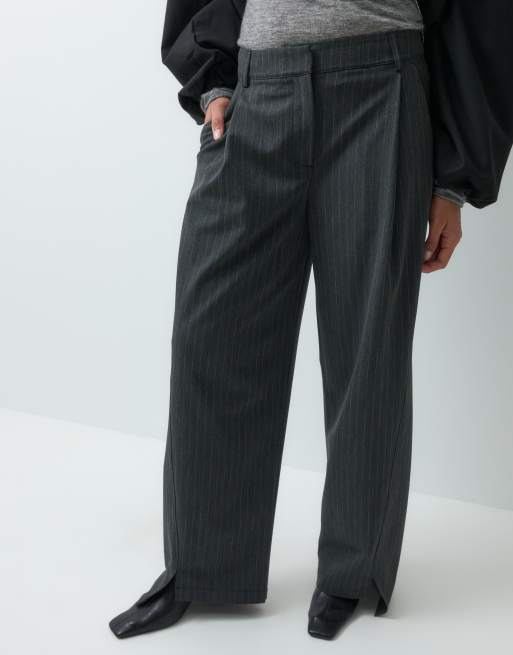 ASOS DESIGN pantalon barrel ajusté taille basse à rayures anthracite, 4 de 5