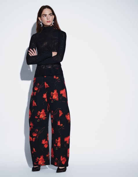 ASOS DESIGN pantalón barrel con lazo y estampado floral negro - view 1