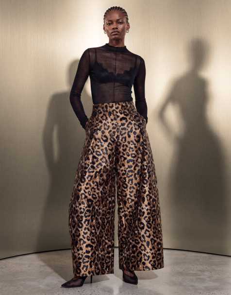 ASOS DESIGN pantalón barrel de sastre con estampado de leopardo metalizado - view 1