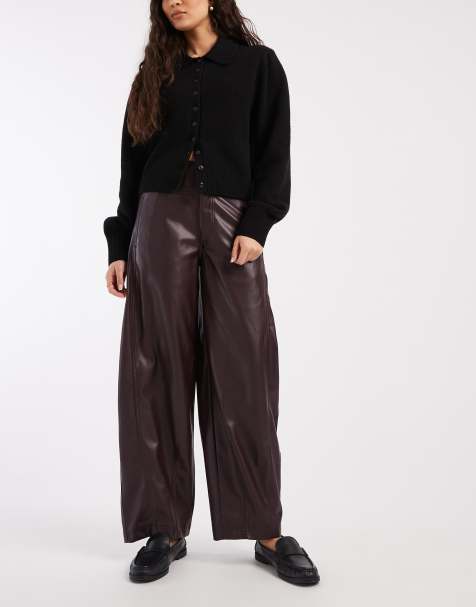 ASOS DESIGN - Pantalon barrel en similicuir à surpiqûres - Prune - view 1