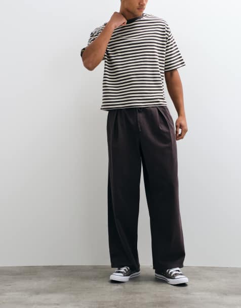 ASOS DESIGN pantalon barrel marron à plis et taille élastiquée - view 1