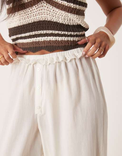 ASOS DESIGN - Pantalon bloomer en coton avec détails en dentelle - Ivoire, 4 de 5