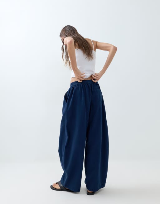 ASOS DESIGN - Pantalon bouffant à enfiler avec liens à nouer à la taille - Bleu marine, 3 de 5