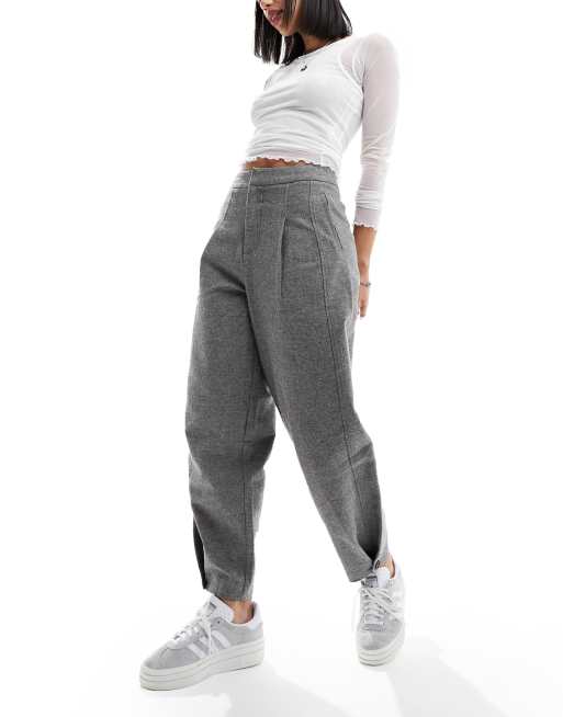 ASOS DESIGN - Pantalon bouffant à ourlet boutonné - Gris