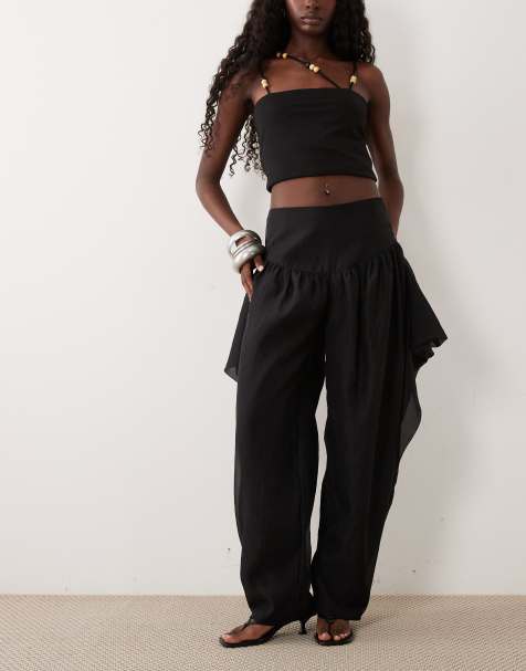 ASOS DESIGN - Pantalon bouffant ajusté à détail cascade - Noir - view 1