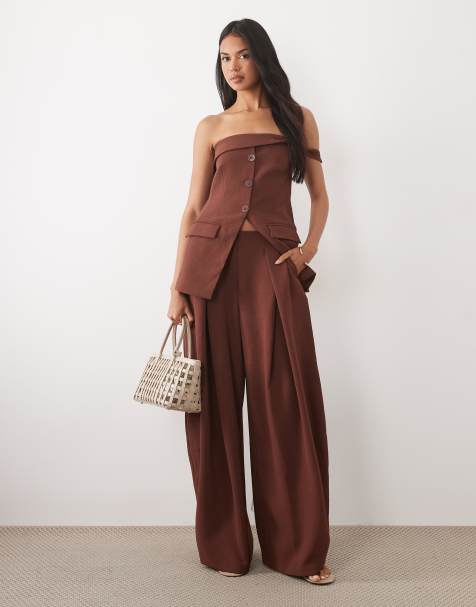 ASOS DESIGN - Pantalon bouffant ajusté et fluide avec plis profonds - Marron - view 1