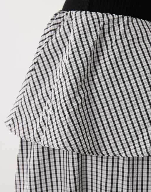 ASOS DESIGN - Pantalon bouffant avec jupe superposée à carreaux - Noir et blanc, 2 de 5