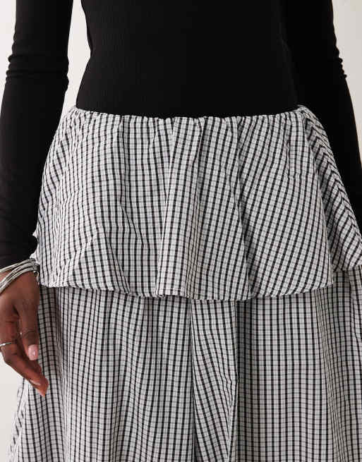 ASOS DESIGN - Pantalon bouffant avec jupe superposée à carreaux - Noir et blanc, 4 de 5
