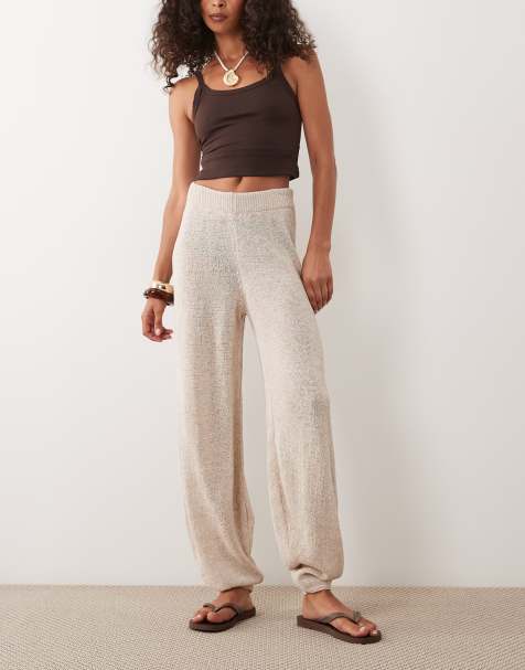 ASOS DESIGN - Pantalon bouffant d'ensemble en maille ajourée - Moka - view 1