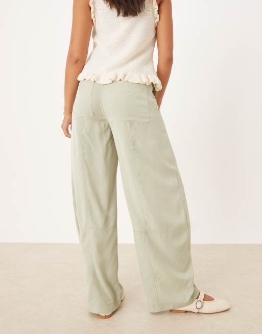 ASOS DESIGN - Pantalon bouffant doux à surpiqûres - Vert sauge, 4 de 5