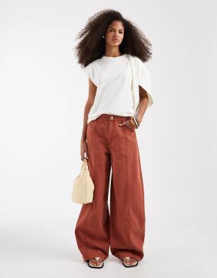 Pantalon bouffant effet délavé - Rouille-Rouge 44