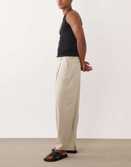 ASOS DESIGN - Pantalon bouffant élégant en tissu texturé effet lin - Taupe, 3 de 5