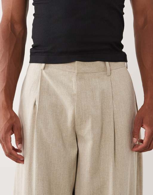 ASOS DESIGN - Pantalon bouffant élégant en tissu texturé effet lin - Taupe, 4 de 5