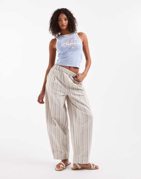 ASOS DESIGN - Pantalon bouffant en aspect lin à rayures - Neutre - view 1