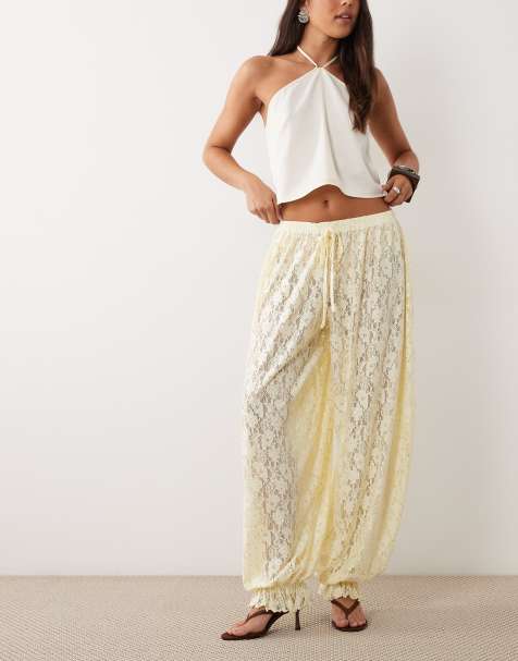 ASOS DESIGN - Pantalon bouffant en dentelle transparente effet métallisé - Jaune - view 1