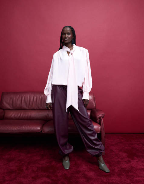 ASOS DESIGN - Pantalon bouffant en PU - Figue - view 1