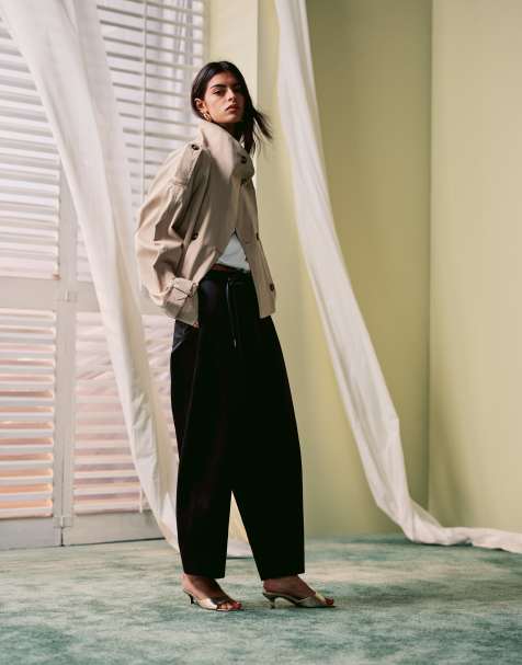 ASOS DESIGN - Pantalon bouffant et ajusté avec ceinture nouée - Noir - view 1