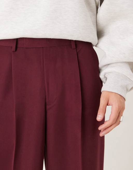 ASOS DESIGN - Pantalon bouffant habillé à plis devant - Bordeaux, 3 de 5