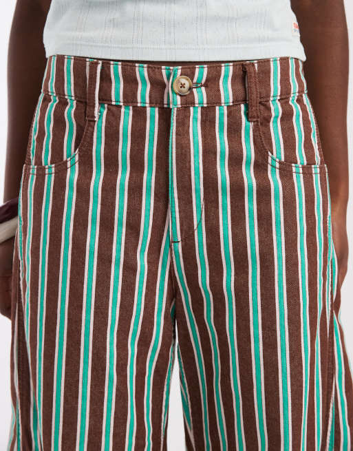 ASOS DESIGN - Pantalon bouffant rayé avec languette à la taille - Chocolat, 5 de 5