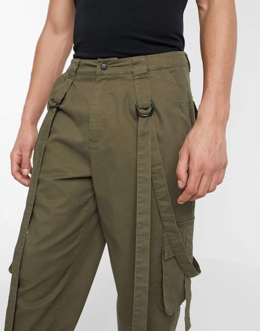 Pantalon cargo coton lanières - Basiques - Femme