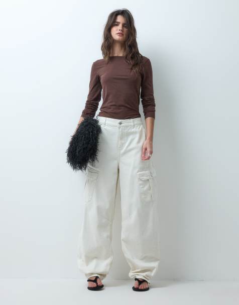 ASOS DESIGN pantalon cargo à taille à nouer en écru - view 1