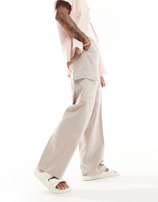ASOS DESIGN pull on smart wide leg cargo trousers in beige - ASOS Price Checker