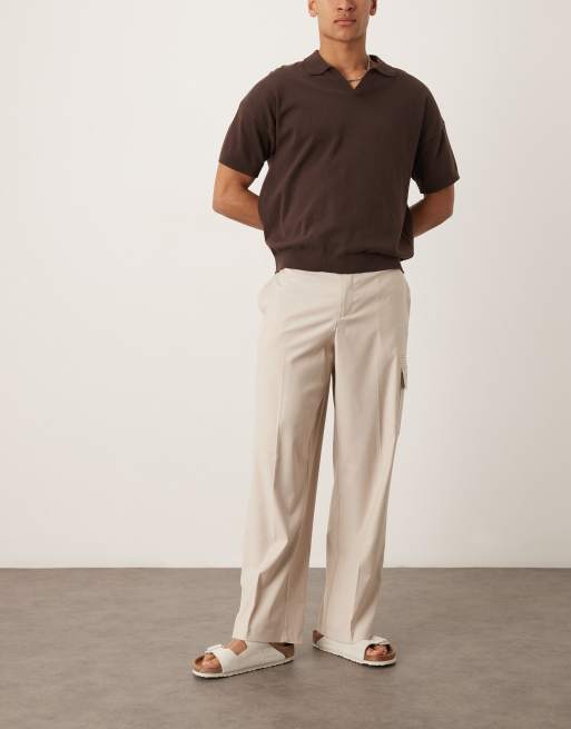 ASOS DESIGN - Pantalon cargo ample et élégant en aspect lin - Neutre