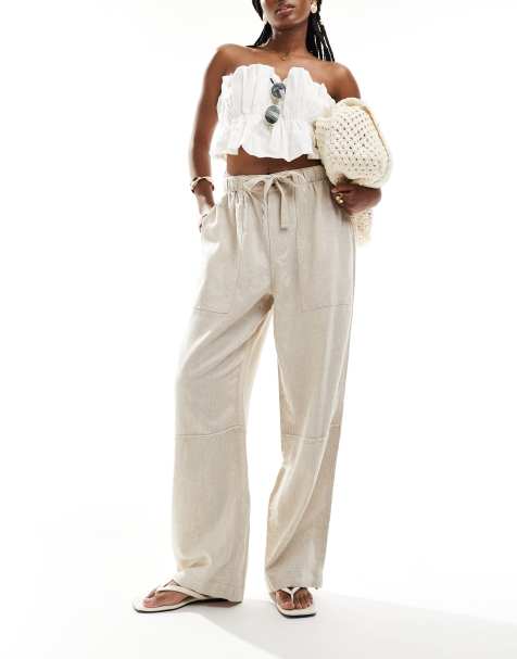 ASOS DESIGN - Pantalon cargo de qualité supérieure en lin - Naturel - view 1