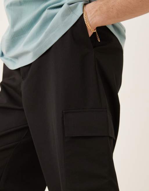 ASOS DESIGN - Pantalon cargo élégant large à taille élastique - Noir, 4 de 5