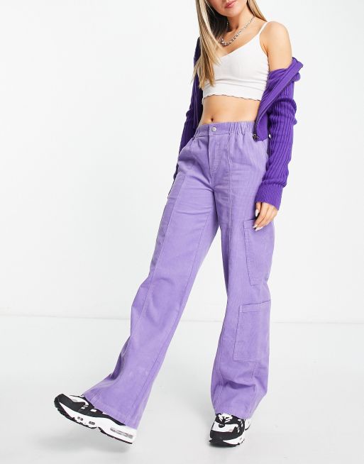 Pantalon femme à taille élastique mauve poche cargo – Virage Mode