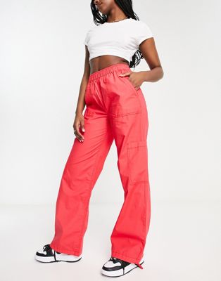ASOS DESIGN clean pull on cargo trouser in red - ASOS Price Checker