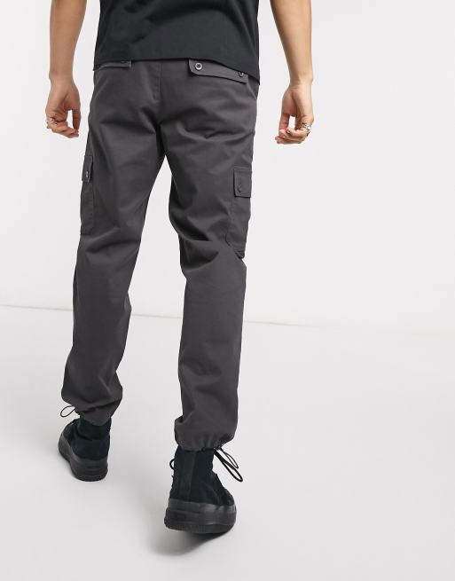 Pantalon cargo homme noir fuselé à cordons