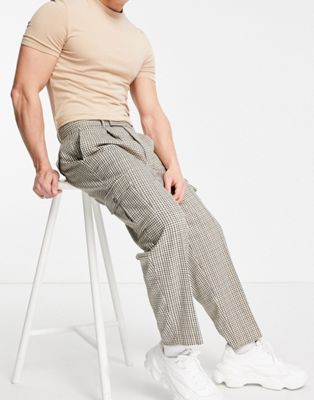 Pantalons cargo Pantalon cargo habillé oversize fuselé à carreaux - Beige