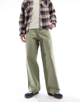 ASOS DESIGN - Pantalon cargo large en toile - Kaki-Vert