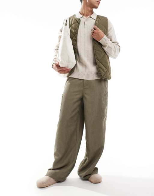 ASOS DESIGN - Pantalon cargo ultra baggy en velours côtelé - Vert délavé