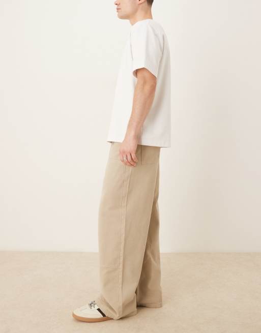 ASOS DESIGN - Pantalon charpentier ultra baggy teint en pièce - Beige, 2 de 5