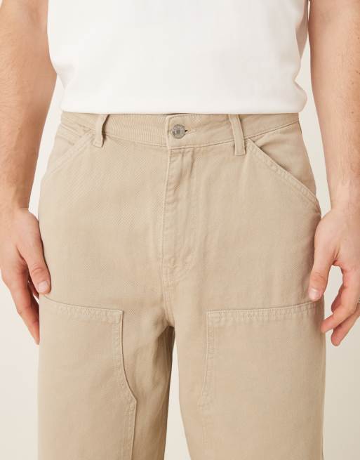ASOS DESIGN - Pantalon charpentier ultra baggy teint en pièce - Beige, 4 de 5