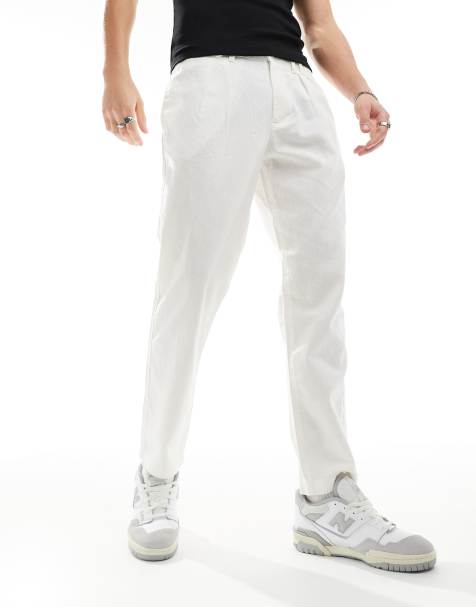 ASOS DESIGN - Pantalon chino ajusté en lin plissé - Blanc - view 1