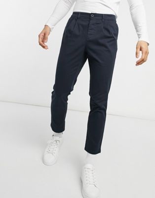 Homme Design - Pantalon chino cigarette à pinces - Bleu marine