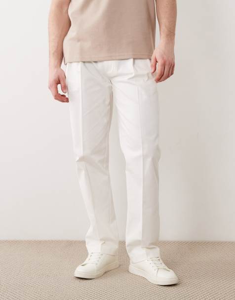 ASOS DESIGN - Pantalon chino droit ajusté en coton majoritaire avec plis sur le devant - Blanc - view 1