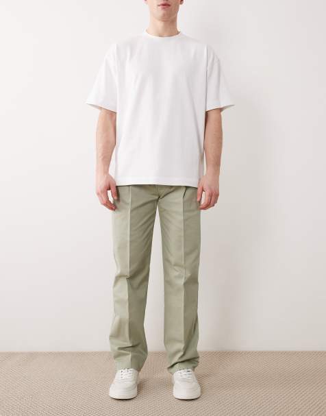 ASOS DESIGN - Pantalon chino droit habillé en coton majoritaire à pinces à l'avant - Vert sauge - view 1