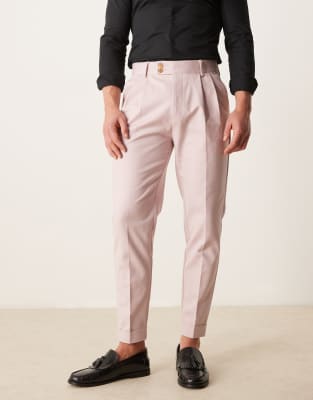 ASOS DESIGN - Pantalon chino habillé coupe ajustée en coton - Rose poudré
