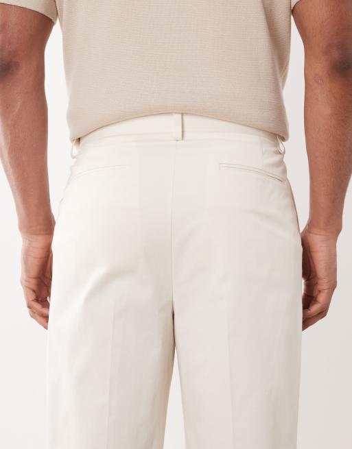 ASOS DESIGN - Pantalon chino habillé coupe ample en coton majoritaire à pinces à l'avant - Écru, 5 de 5