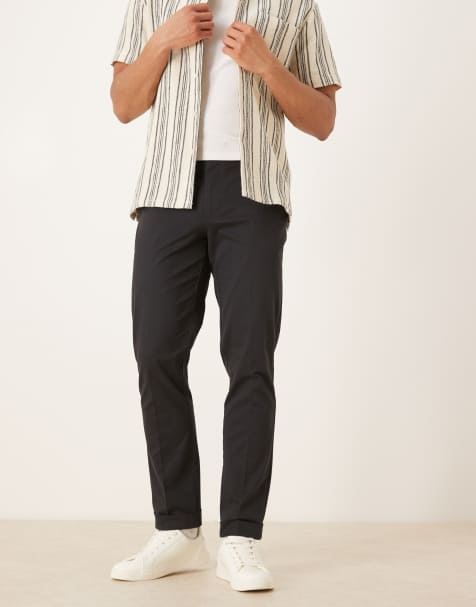 ASOS DESIGN - Pantalon chino habillé coupe slim en coton majoritaire à ourlets à revers - Noir - view 1