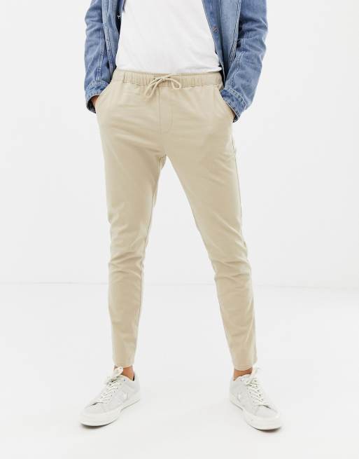 ASOS DESIGN Pantalon chino skinny taille lastique Mastic ASOS