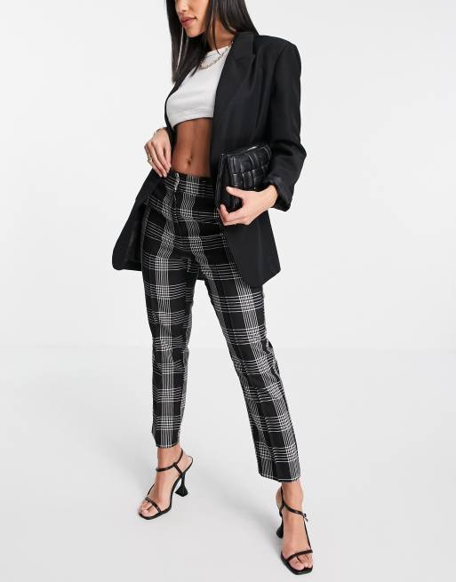 Asos Design Pantalon Cigarette Habille Coupe Ajustee A Carreaux Noir Et Blanc Asos