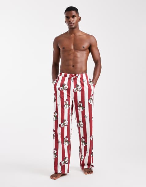 ASOS DESIGN - Pantalon confort à rayures et motif bonhomme de neige - Rouge - view 1