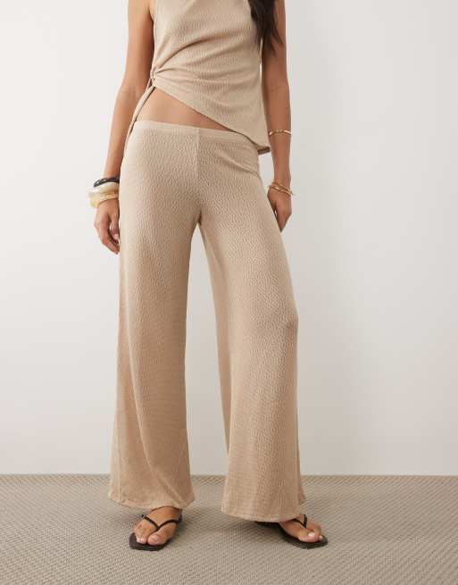 ASOS DESIGN pantalon coordonné texturé à jambe large couleur pierre, 4 de 5
